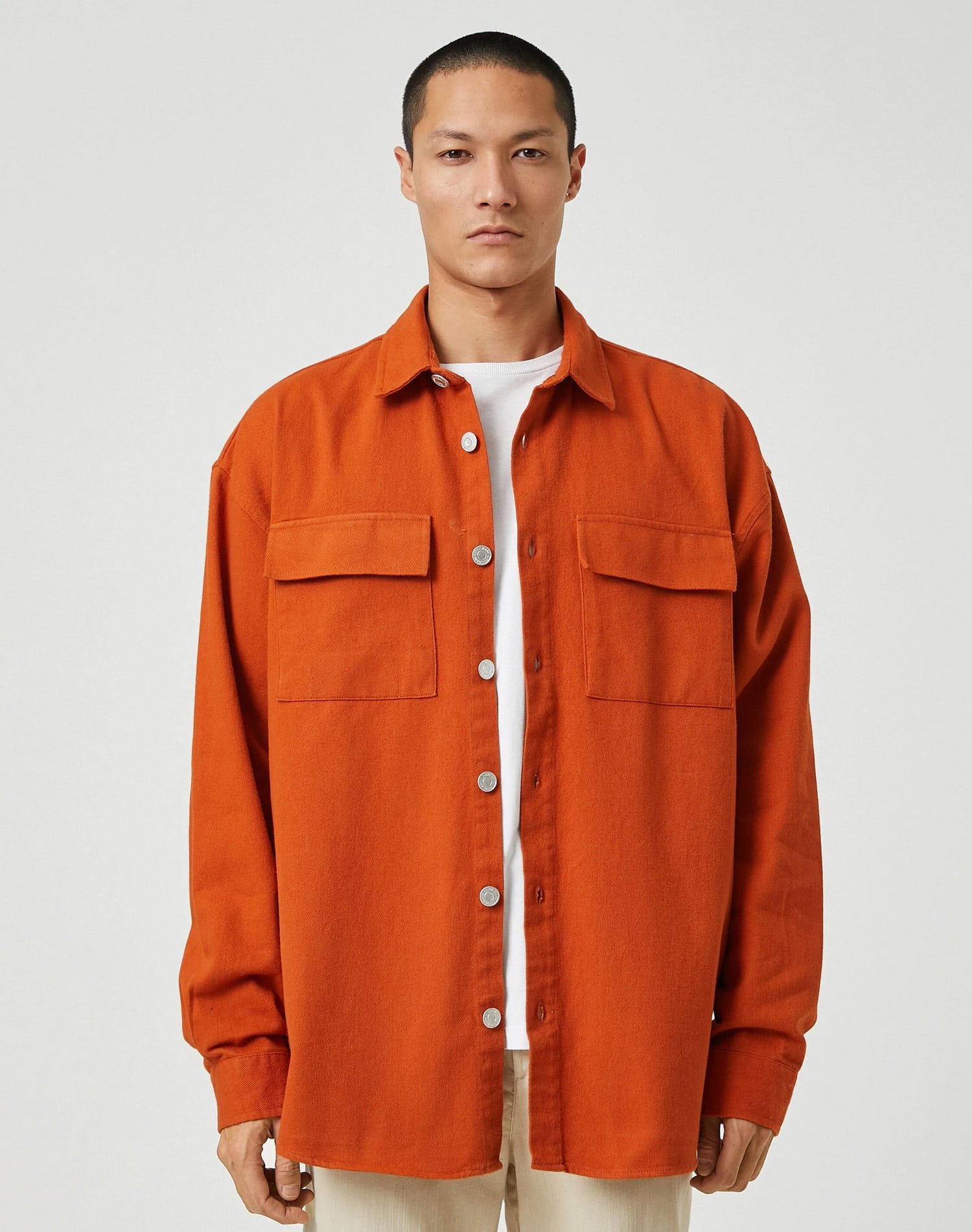 Koton Men Basic Shirt Jacket Canvas Classic Neck Buttoned Pocket Detail, Long Sleeve, Shirts, Black - Image 2